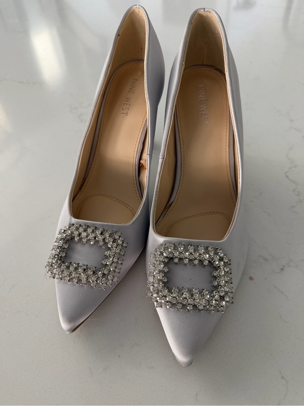 Nine West Silver Dress Pointed Rhinestone Heels
